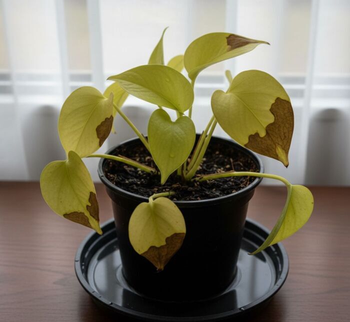 folhas da sua jibóia (Epipremnum pinnatum) estão ficando amareladas