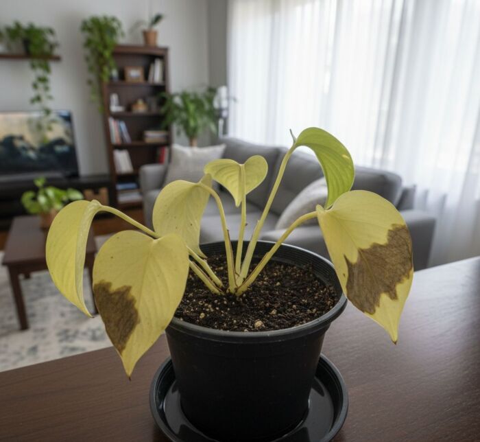 jibóia (Epipremnum pinnatum) está sofrendo com excesso de água1