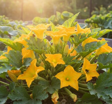 Veja se a abobrinha está com flores suficientes para dar frutos